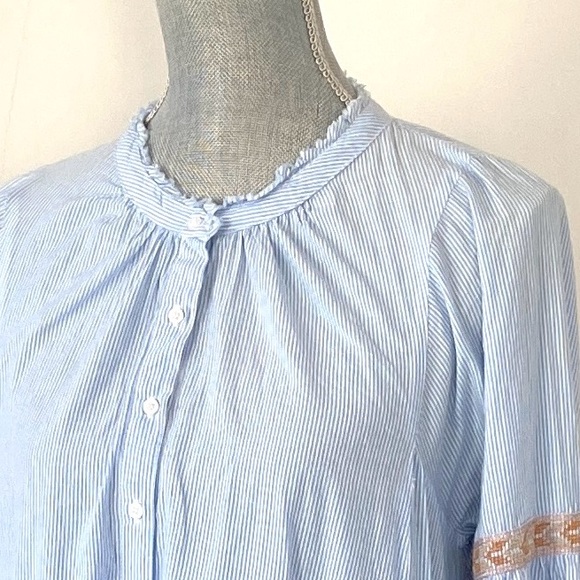 Antik Batik Blue Striped Embroidered Shirt Dress Sz 40 Boho Cottage - Picture 5 of 13